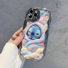 Disney Lilo & Stitch Phone Case, Cartoon Art Protective Cover. Compatible With IPhone 17, 16, 15, 14, 13, 12, 11 Pro Series, Featuring Plush Stitch Wrapped In A Pink And Blue Blanket Against A Pastel Starry Sky Background, Perfect For Animation Fans, Ideal For Birthdays, Holidays, Anniversaries, Graduation Gifts, Or Any Special Occasion To Surprise Family, Friends, Classmates, And Loved Ones. - 銀色 - 查看 5