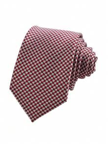 ZLQ&GOU 3Pcs Red Houndstooth Polyester Silk Men's Tie Set, Includes Tie, Pocket Square, Lapel Pin, Suitable For Wedding, Holiday, Formal Occasions - Red - View 2