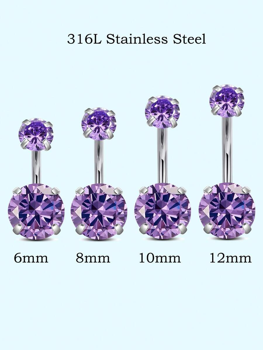 1个14G肚脐环,316L不锈钢材质,彩色圆形立方氧化锆,内螺纹设计,男女通用,6mm、8mm、10mm、12mm可选,可爱时尚配饰,日常佩戴,精美礼品 - 紫鋯 - 查看 1