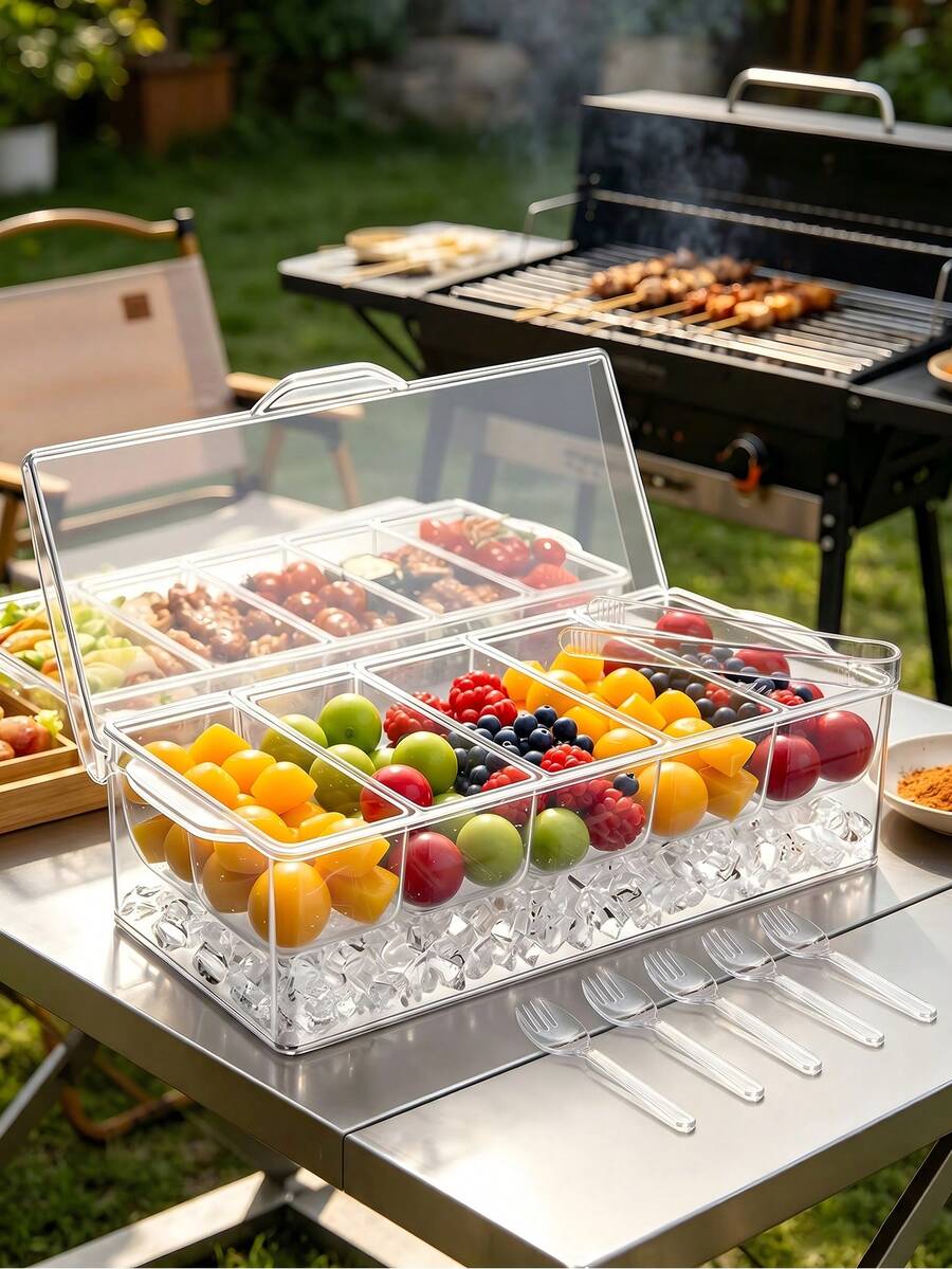 1pc Versatile Salad Storage Container With Lid - Reusable, Leak-Proof Plastic Box For Fresh Fruits & Vegetables, Perfect For Outdoor Parties & Picnics - View 1