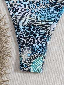 Conjunto de bikini con espalda descubierta y lazos, estampado, Bottom con lazos laterales, tela elástica - Multicolor - Ver 4