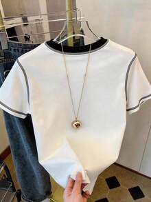 Camiseta de cuello redondo de manga corta para mujer con estampado digital de leopardo, regalo para amigos - Blanco 3 - Ver 2