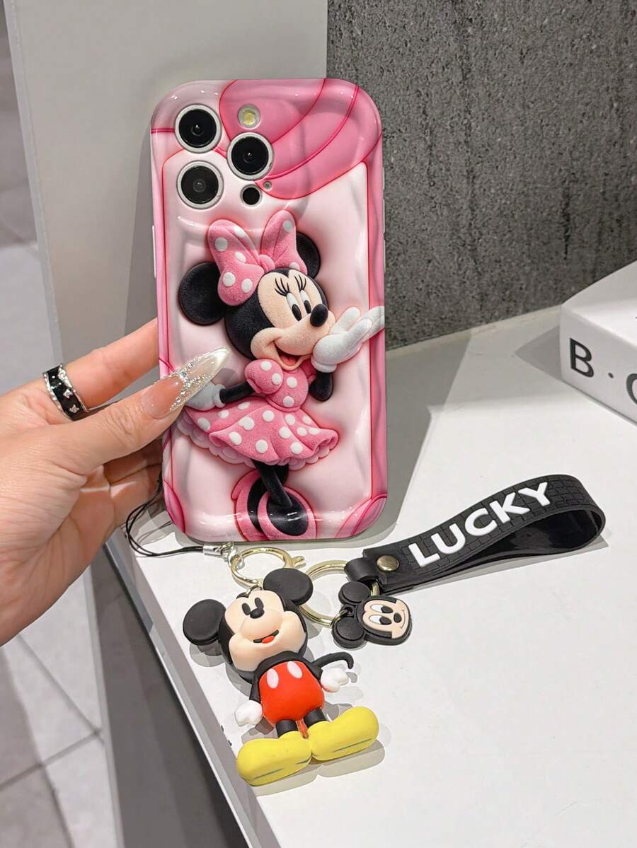 This Disney Mickey Mouse Lanyard Phone Case Is Fully Covered In TPU Material. It's Shockproof, Lightweight, And Compatible With IPhone17/16/11/13/15/15 Plus/15 Pro/15 Pro Max/12/14 Pro Max/11 Pro Max/12 Pro/12 Pro Max/13. This Phone Case Makes A Popular Birthday Gift Or Business Gift; It's Durable, Stain- And Fingerprint Resistant, And Suitable For Both Men And Women. The Set Also Includes A Mickey Mouse Phone Case And A Mickey Mouse Plush Bracelet. It's A Perfect Gift For Friends And Family. This Stylish Phone Case Is Fun, Lightweight, And Durable. IPhone17 Pro Max Phone Case, Minnie Mouse Phone Case. - 白色 - 查看 1