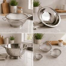 6-Piece Set: Rice Strainer + Pasta Strainer + Mesh Strainer + 3 Stainless Steel Sieves - Escurridor de malla - Ver 3