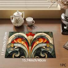 1pc Vintage Print Pattern Absorbent Mat/Drying Mat For Coffee Maker, Tableware - Absorbent Polyester Desktop Protective Mat With Rubber Anti-Slip Pad, For Kitchen Counter Decor, Home Bar And Dining Table - Multicolor - View 5