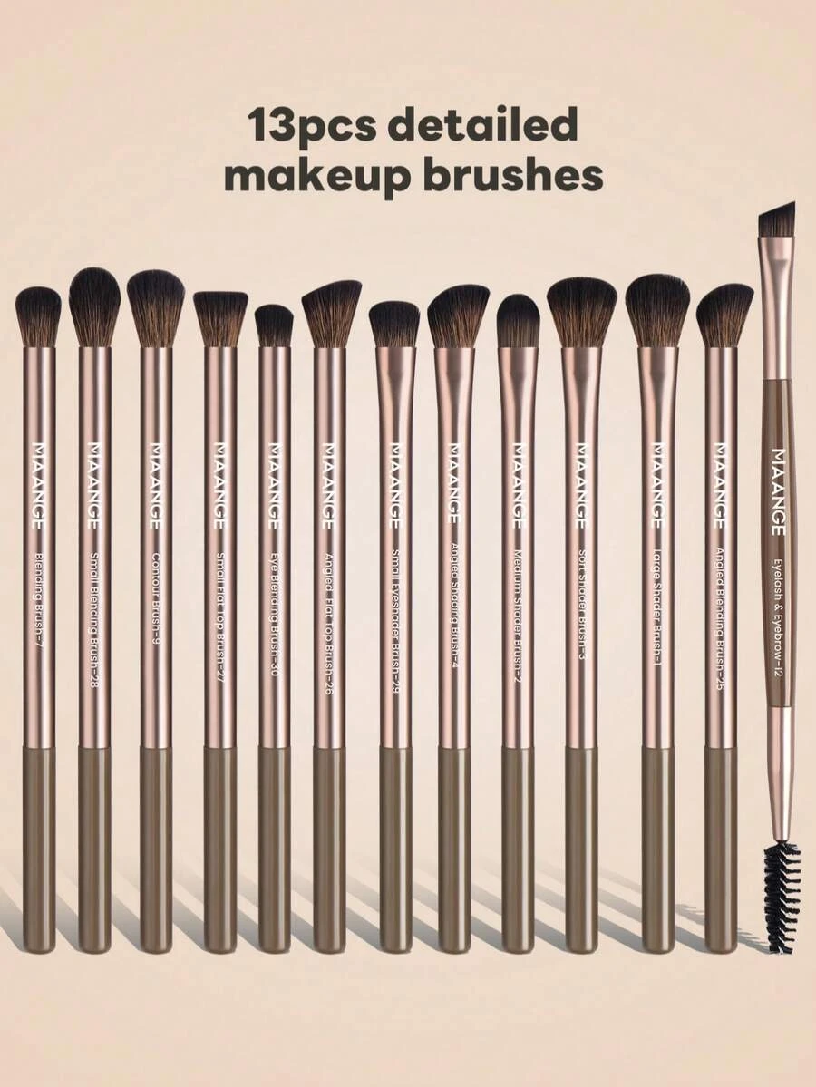 MAANGE 13 piezas Juego de brochas de maquillaje profesional para ojos, hechas de fibras suaves para un fácil transporte, adecuado para maquillaje de viaje