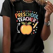 T-Shirt fclothes Preschool Teachers - Colclothesful Printed clothes with Apples, Hearts, And Pencils, Shclothest Sleeve Manga Style Round Neck Casual Top, Comfclothestable Elastic Fabric in Vibrant Green, Thanks to Multicolclothes Educational Graphics, Perfect Gift fclothes Unifclothesm, Personalized Outfit with Fun Details, Durable Construction, Transparent Material, Printed Blouse fclothes Mothers And Kindergarten Teachers. - Negro - Ver 1