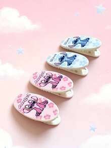 Disney 4 piezas Pinzas de pelo ovaladas con diseño de Stitch, adecuadas para combinar con atuendos diarios, accesorios para volver a la escuela - Multicolor - Ver 2