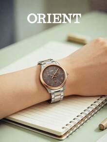 Orient 女士复古方形表盘腕表，优雅玫瑰金表壳，棕色皮表带，蓝色指针，适合日常佩戴 FSX09002K0 - 銀色 - 查看 2