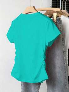 Blusa casual de mujer con estampado de leopardo, cintura fruncida, adecuada para exteriores, citas, vuelta al colegio, versátil, color vino tinto con diseño de corazón - Verde 2 - Ver 2