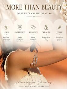 1pc Bohemian Style Summer Crystal Leaf & Pearl Multilayer Geometric Open Cuff Bracelet, Minimalist Vacation Accessory - JL2731 Gold - View 2