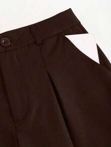 Sweetro Conjunto a juego de chaleco negro de una hilera y pantalones de pierna ancha con fruncidos - Marrón 2 - Ver 4