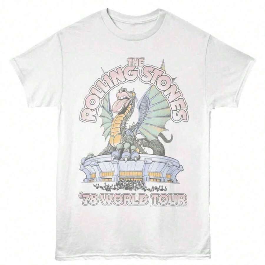 R1olling Stones Dragon 78 Tour White T-Shirt.JPG Camiseta 100% Algodón Unisex - Playera Casual Premium de Corte Cómodo - Blanco - Ver 1