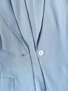 Traje de moda con blazer azul claro de solapa entallada + shorts con cinturón para mujer - Azul - Ver 4