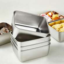1/3/5pcs Stainless Steel Airtight Food Storage Container Set - Leak-Proof Metal Lunch Box And Snack Organizer - Stackable Bento Box Suitable For Kitchen, Pantry, Office, Camping And Picnic - Silver - View 2