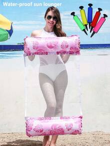 1pc Waterproof Inflatable Beach Lounger, Quick Dry Mesh, Tropical Leaf Pattern, Size 46x27 Inches, Comfortable For Beach, Pool, Lake - Love Cave - View 15