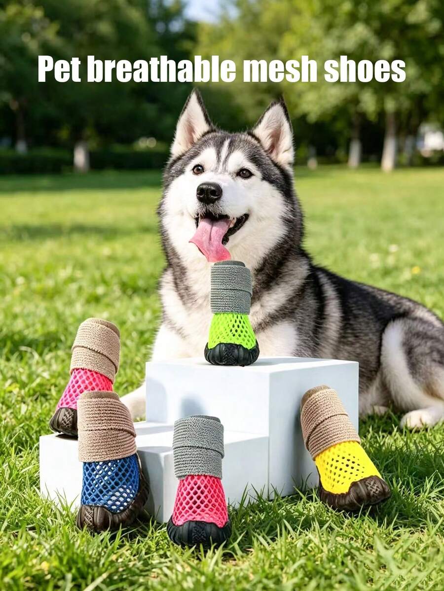 Zapatos de malla transpirable para mascotas, zapatos de malla hueca antideslizante y resistente al desgaste para caminar con mascotas - Multicolor - Ver 1