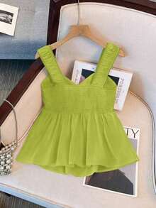 Blusa sin mangas de ajuste holgado con cintura anudada para mujer - Verde - Ver 2