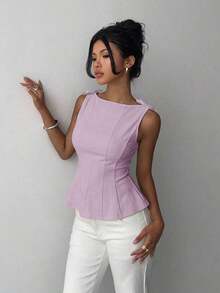 sin mangas elegante para ir a la oficina, diseño minimalista, casual de negocios para mujer, ropa de oficina, salir, para maestras, blusa casual para mujer, blusa social para mujer - Lila Púrpura - Ver 8