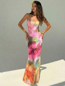 Vestido con estampado floral elegante y espalda descubierta para mujer - Multicolor 3 - Ver 3