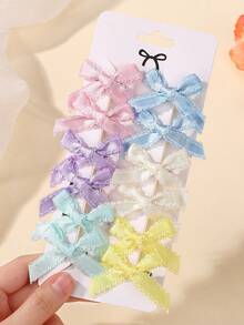 12pcs Y2K Style Mini Solid Color Polka Dot Bow Hair Clips, Suitable For Girls With Bangs And Braids - Multicolor - View 8