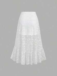 Falda de estilo vintage de palacio con dobladillo alto y bajo, de encaje floral blanco, para primavera/verano, con cordón, volantes y volados, falda de fiesta, falda de estilo bohemio - Blanco - Ver 2