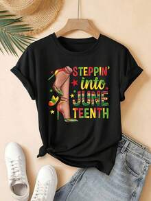 Women's Soft Crew Neck T-Shirt, Casual Fit With Slightly Loose H-Cut And Elastic Waistband, Perfect For Casual And Party Outfits, A Wardrobe Essential. This Soft And Breathable Crew Neck T-Shirt Is Ideal For Theme Parties And Casual Wear, Offering Year-Round Comfort. - 黑色 - 查看 1