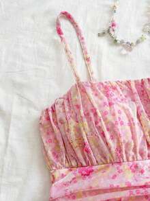 Vestido mini de tirantes finos con línea A, con estampado floral romántico rosa, apropiado para fiesta, cita, Día de San Valentín, Pascua, carnaval, crucero de playa, té de la tarde, moda de primavera/verano - Multicolor 7 - Ver 5