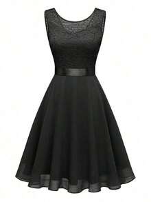 Vestido de encaje rosa sin mangas para mujer, de verano - Negro - Ver 6