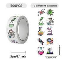 500 miếng/cuộn Hình dán hoạt hình thí nghiệm hóa học, DNA, dụng cụ phòng thí nghiệm, kính hiển vi, ống nghiệm, cốc đong, nguyên tố hóa học, hình dán niêm phong bao bì quà tặng. - Hoạt hình - Xem 2