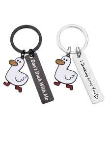 1pc "Don't Duck With Me" Stainless Steel Keychain, Great Christmas Gift For Friends - Multicolor - View 2
