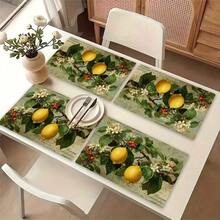 1/4 Pcs Lemon Blossom Placemat Set - Vintage Linen Rectangular Table Mats, Rustic Hand Wash Only, Ideal For Dining & Holiday Decor, Lemon Kitchen Decor - Farmhouse - View 11