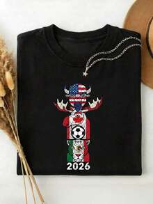 Camiseta de Algodón Estampada con Diseño Gráfico para Mujer, Corte Holgado Casual con Diseño Artístico de Animales y Banderas, Tela Suave y Transpirable para Uso Diario en Verano, Ecológica - Negro - Ver 3