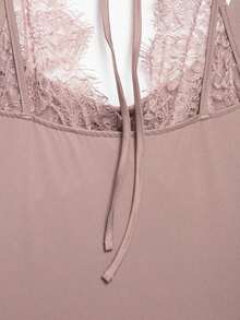 DEEKA Nuevo body de verano para mujer, de moda, sexy, con contraste de encaje halter, elegante en color rosa - Rosa - Ver 8
