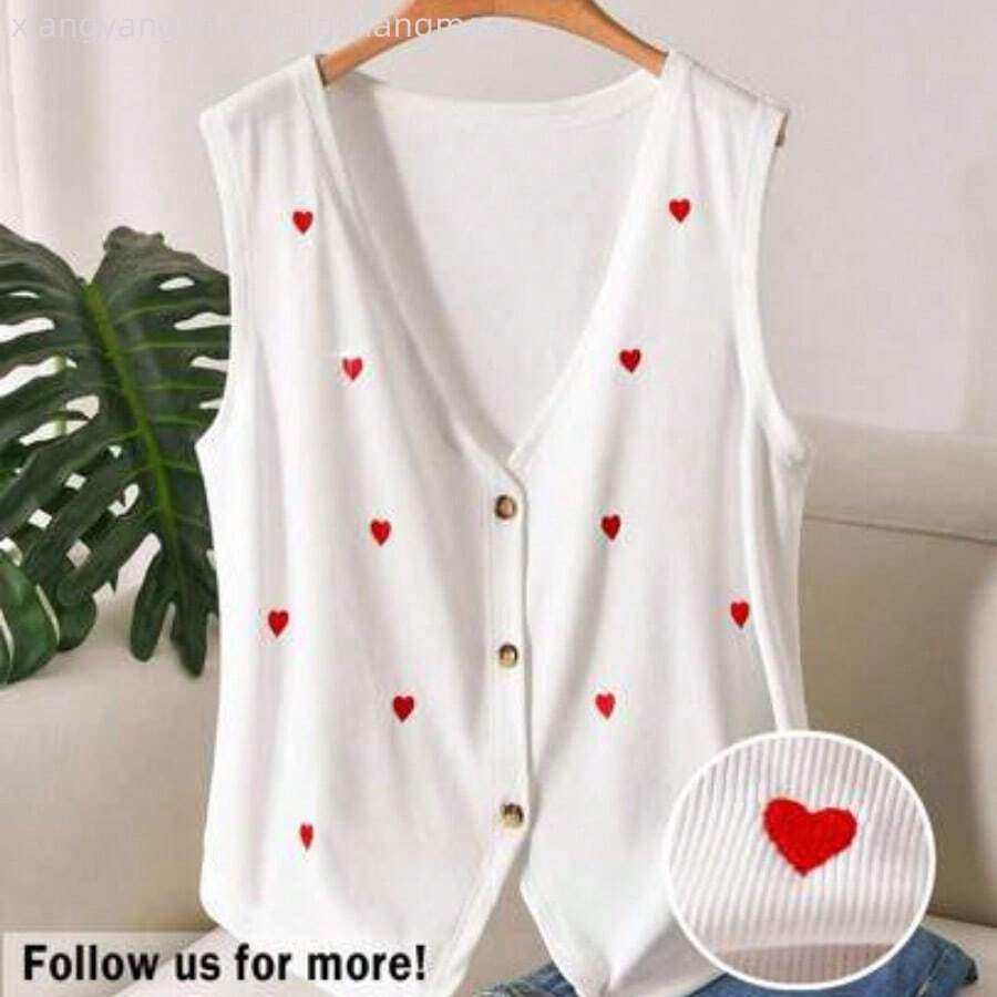 Cosyjoi Plus Size Women V-Neck Single-Breasted Casual Tank Top - Beis - Ver 1