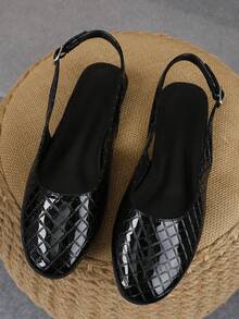 XBYASDF 2026 Nuevos Zapatos Planos Negros Brillantes Acolchados Sin Espalda con Correa Slingback para Mujer, Sandalias de Punta Cerrada con Correa de Hebilla y Vamp Bajo, Zapatos Planos Versátiles para el Día a Día - Negro - Ver 3