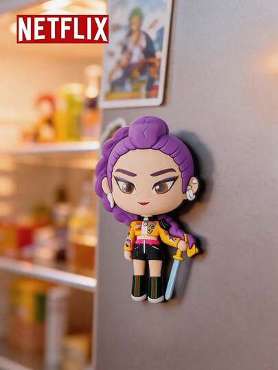  1 pieza Imán de nevera oficial con licencia de Netflix de Cazador de Demonios Coreano en 3D, diseño de personaje lindo que incluye a Mira, Rumi, Zoey y un tigre adorable, ideal para decoración del hogar y coleccionistas de anime