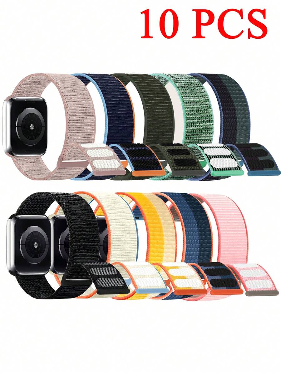 10条装或1条/套尼龙环形运动表带,兼容表带44mm、45mm、46mm、49mm、42mm、38mm、40mm、41mm,男女通用,兼容 Ultra、3、2、SE、Series 11、10、9、8、7、6、5、4、1等型号,透气柔软,适合户外活动。 - 彩色 - 查看 1