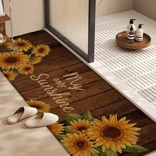 1pc Sunflower Pattern Printed Linen Kitchen Rug, Bathroom Mat, Doormat, 3D Floral Rectangle Carpet For Living Room, Bedroom, Hallway, Bathroom, Laundry Room - Polyester Rug For Indoor And Outdoor Home Decor - Multicolor - View 2