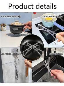 1pc Stainless Steel Cross Steaming Rack, Detachable Heat-Resistant Pot Steaming Stand, Portable Kitchen Steamer Rack With Hanging Rope, Cooking Pot & Frying Pan Heat Insulation Mat, Outdoor Camping BBQ Travel Kitchen Tool, Family Gift - View 8