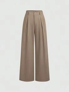 Pantalones anchos plisados con estampado jacquard, elegantes y vintage, para otoño/invierno - Caqui - Ver 1