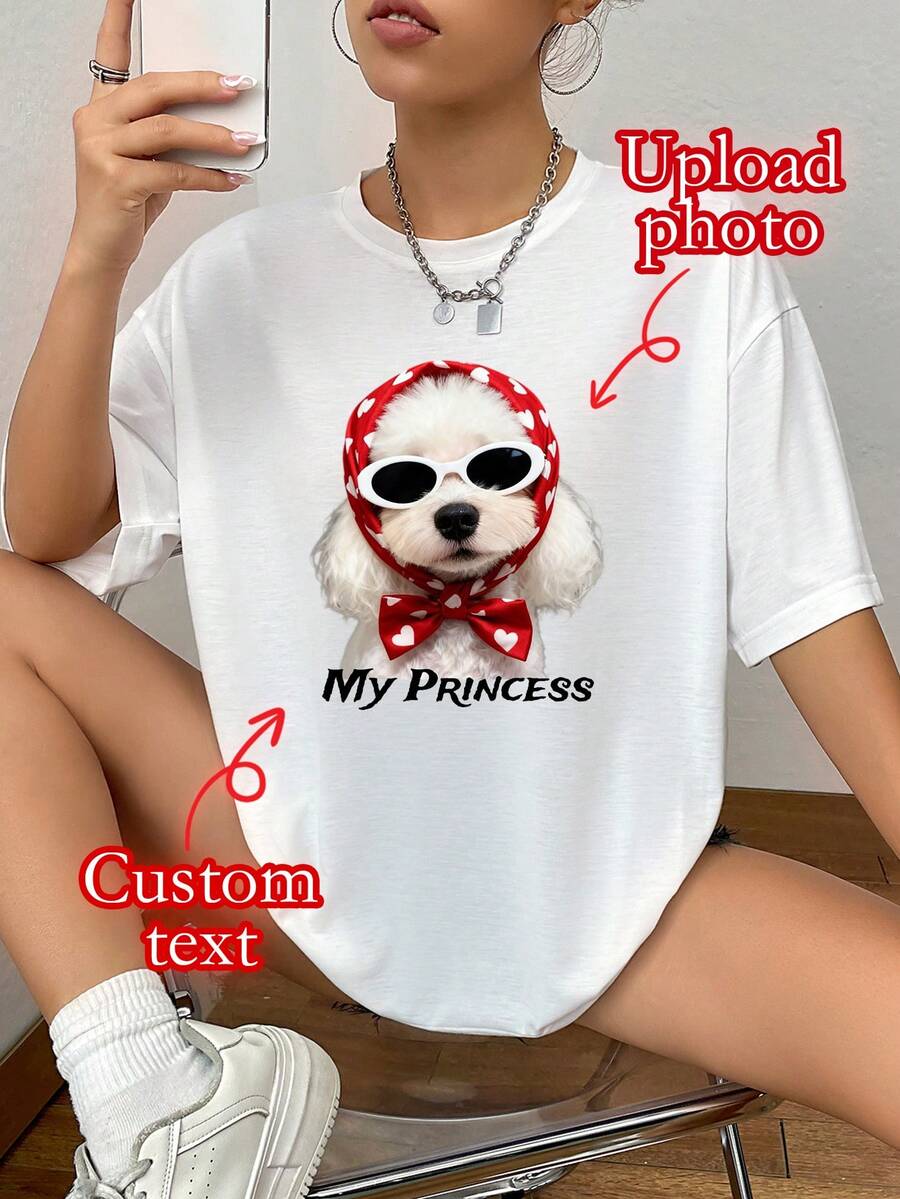 Customized T-Shirt. Customized Women's Top. Personalize, Etc.), Then Add Text, Choose Your Favorite Color And Font Sports - White - View 1