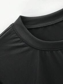 1 pieza de camisetas holgadas y transpirables para hombre, con estampado floral sencillo, elegantes camisetas para mujer. |   Patrón floral en rosa suave y dorado, transpirable y agradable para la piel, adecuado para ocasiones de ocio diario y banquetes. Diseño minimalista, cuello redondo, cómodo de llevar, textura ligera, corte de manga corta, camisetas de mujer a la moda para el verano. 180g Algodón 100%. - Negro - Ver 4