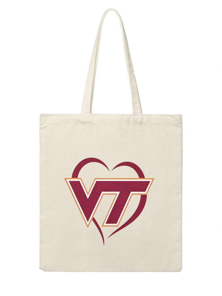 USA Made Virginia Tech University Svg Bundle. Tote Bag, Literary Shoulder Bag For Readers Canvas Tote Bag, Vintage Reusable Shopping Bag ,Fashion Daily Handbag For Kid/Woman - Màu be - Xem 1