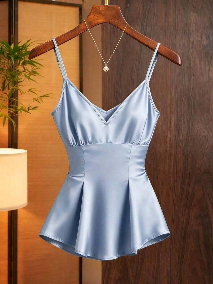 Camiseta de mujer elegante y de moda con cuello en V profundo - Azul - Ver 1