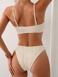 Swim Conjunto de bikini de verano para mujer de unicolor con pliegues y sexy - Albaricoque - Ver 2
