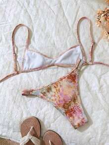 Conjunto de bikini con tirantes de espagueti de tela jacquard para mujer, primavera/verano - Multicolor 5 - Ver 2