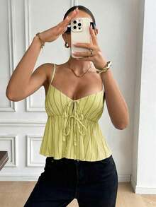 Camiseta de tirantes casual con estampado de lunares para mujer - Amarillo claro - Ver 7