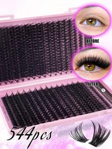 544pcs (80D+100D) D-Curl Fluffy False Eyelashes, 8mm-16mm, Large Capacity, Suitable For Creating Thick, Fluffy, Natural Eye Makeup, DIY Home Makeup, Large Capacity Single Piece False Eyelash Book, Suitable For Beginners And Makeup Artists, Soft And Durable, Can Be Used For DIY Fox Eye/Cat Eye Makeup, Segmented False Eyelashes, Portable Travel, Suitable For Stage, Wedding, Outdoor, Daily Work, Music Party And Other Occasions - 粉色 - 查看 5