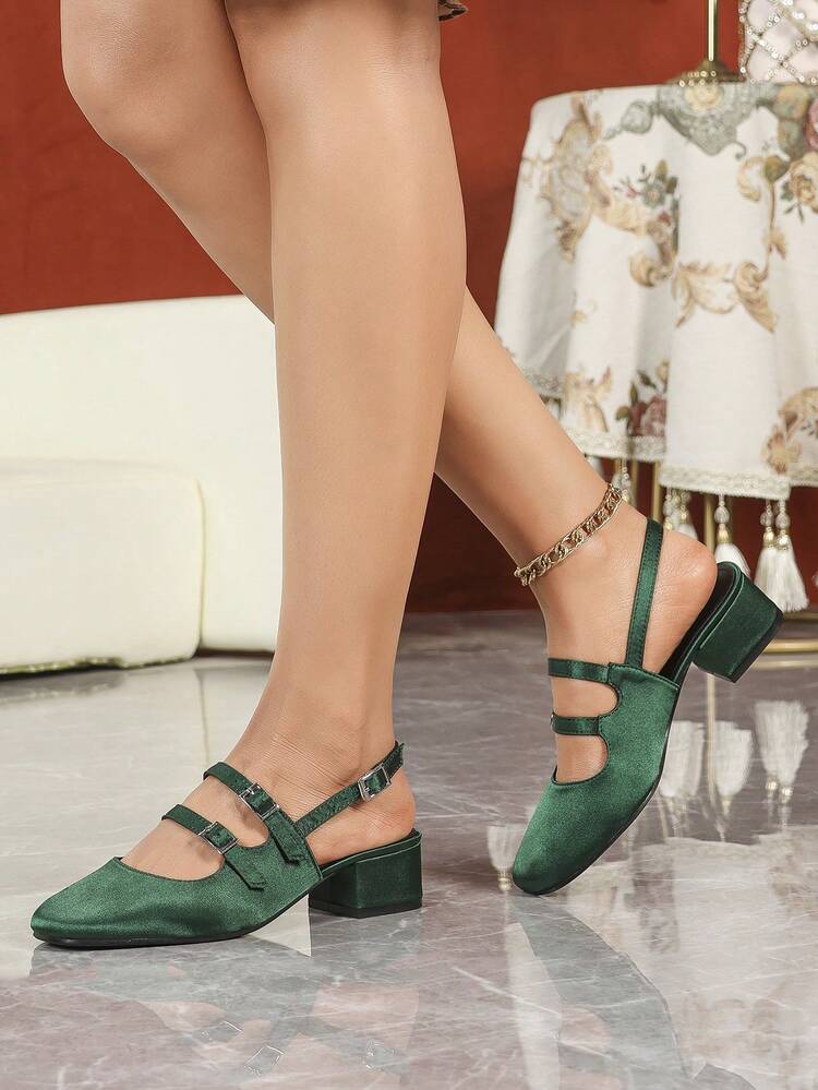 Giày cao gót nữ, dép xăng đan da bóng thời trang nữ, dép lê hở gót thời trang nữ, dép công sở một quai nữ, dép xăng đan khoét mũi kiểu Mary Jane, giày hở gót kiểu Pháp thời trang nữ. - màu xanh lá - Xem 8